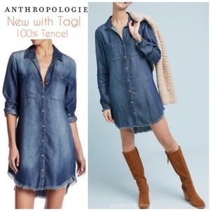 Fray Hem Shirt Dress,100% Tencel Lyocell, Long Sleeve,ANTHRO, Western Shirtdress